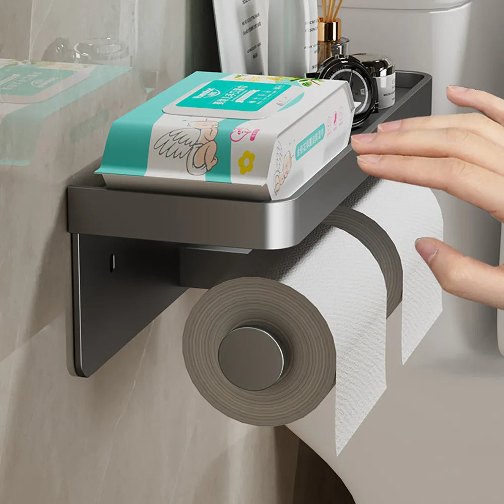 Large Toilet Paper Holder Wall-Mounted Paper Roll Holder Storage
