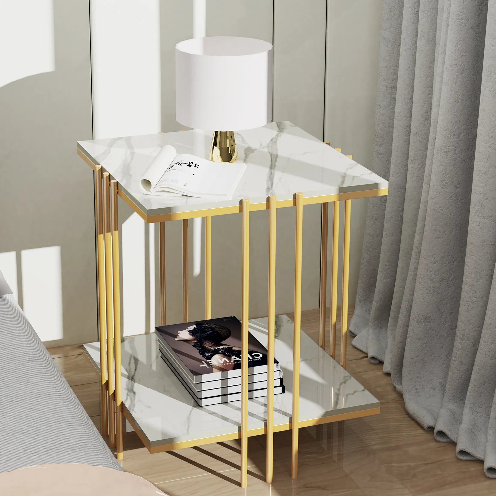 Tea Table End Table Office Coffee Table Square Marble Shelf Small Desk
